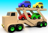 Wooden Toy Cars Transport Truck to Learn Colors for Children - 3D Kids Toddler Educational Video 1