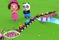 Pinky and Panda play with Monster Cars and Color Balls 3