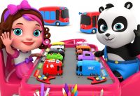 Pinky and Panda Fun play with Ten Little Street Vehicle Buses - Videos for Children 2