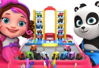 Learn Colors with Multi-Level Car Parking Toys - Pinky and Panda Toys TV family fun 2