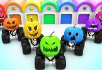 Monster Halloween Pumpkin Trucks Garage Toys 3D Learn Colors for Children Kids Vehicles Educational 1