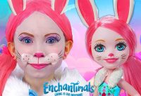 Kids Makeup Bree Bunny with Colours Paints. Alisa playing with doll Enchantimals & DRESS UP 1