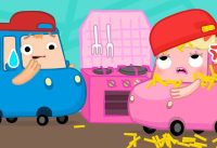 The Wheelzy Family - NEW CAR CARTOON for kids | the Blue and Red Food Challenge & Street vehicles 14