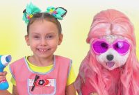 Alice pretend play in beauty salon with pets and friends 19