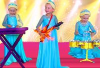 Alice Pretend Frozen Elsa And Anna Plays with Musical Instruments & celebrating Birthday 4